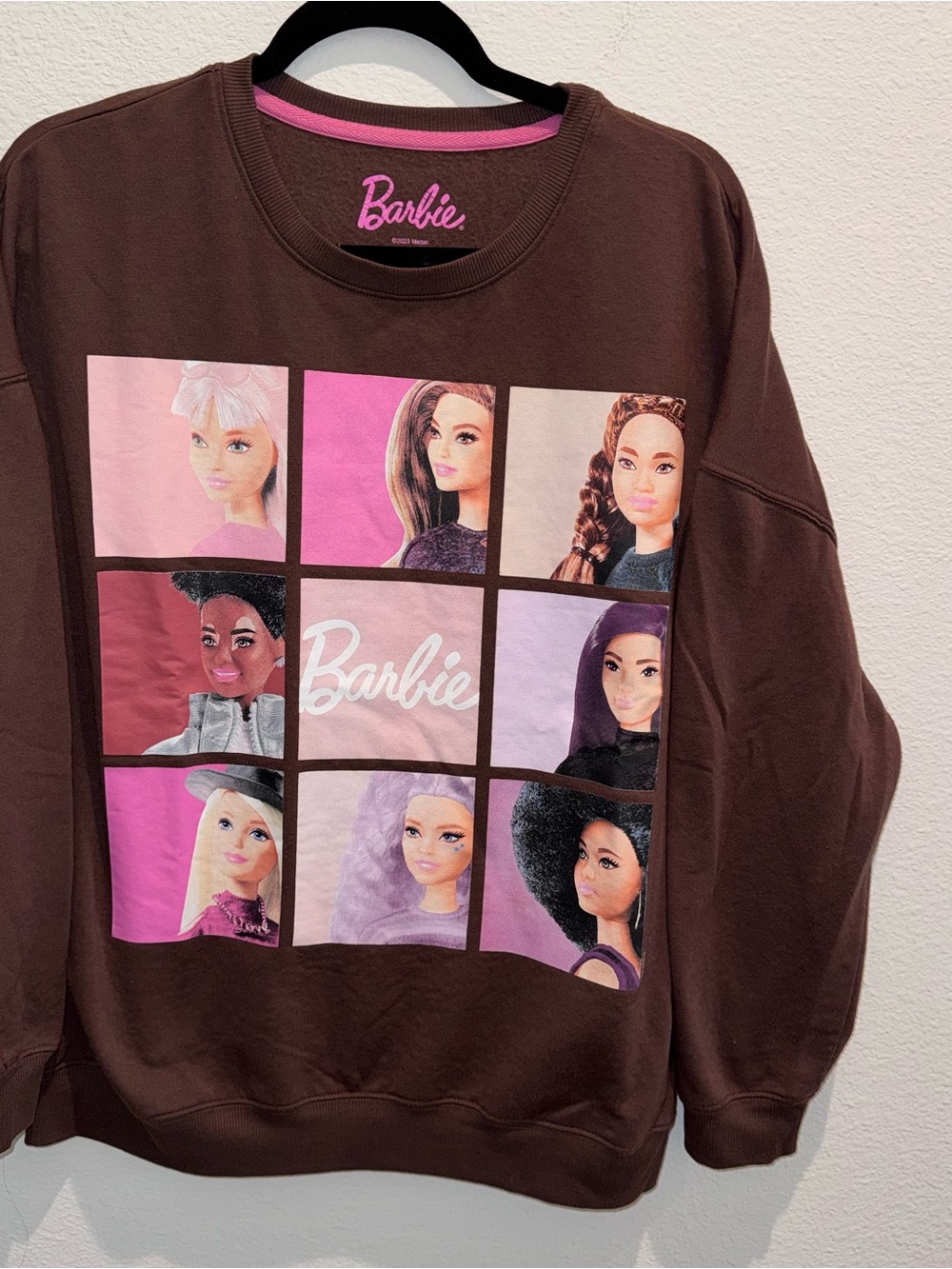 Barbie Brown Crewneck Sweatshirt with Pink Graphic Panels
